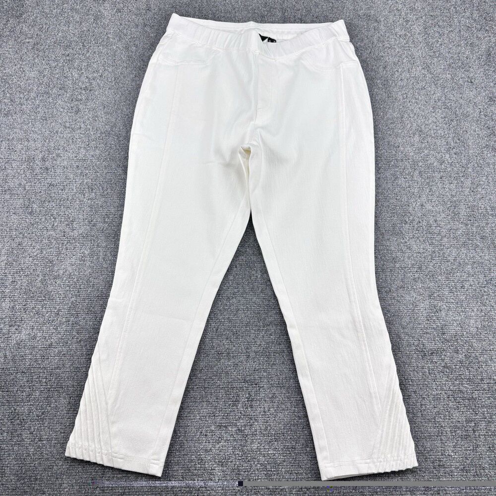 H by Halston Pants 8P White Pull On Pintuck Hem Stretch Petite